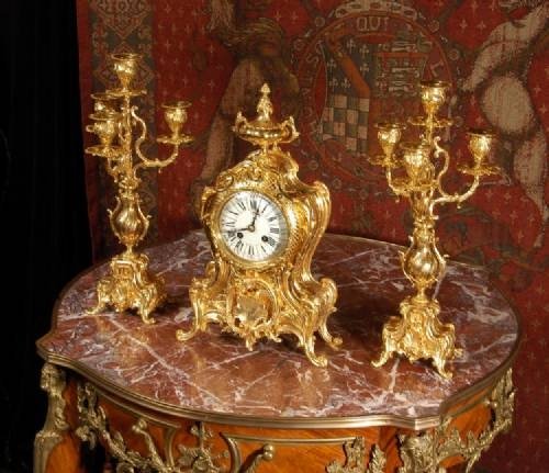 fig 1. Beautiful Antique French Rococo Boudoir Clock Set ~ French - Circa 1880 ~